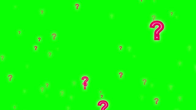 Glowing Red Question Marks Floating on Green Screen Background