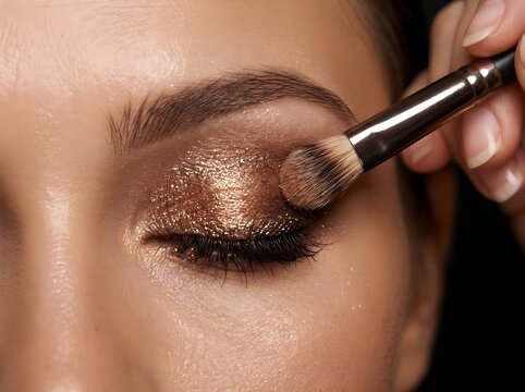 Close-up makeup application on eyelid