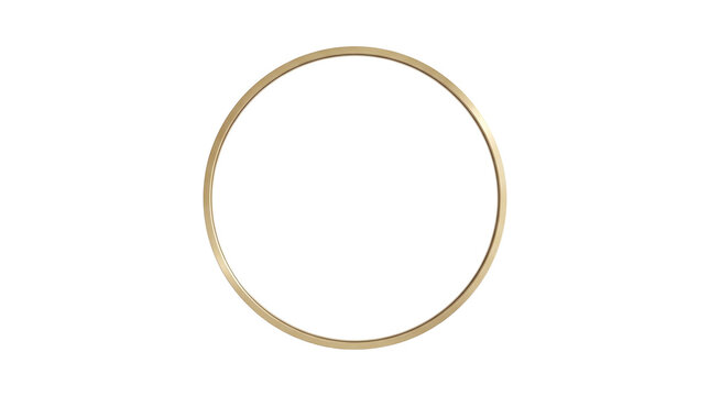 Metallic gold circle frame, elegant thin golden ring border, minimalist round brass hoop for wedding invitations and luxury branding isolated PNG with Transparent Background