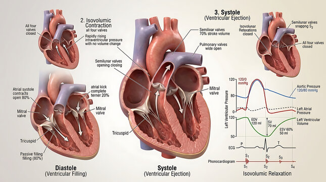 3D Photorealistic Complete Human Cardiac Cycle Anatomy with Systole Diastole Valves and Hemodynamics