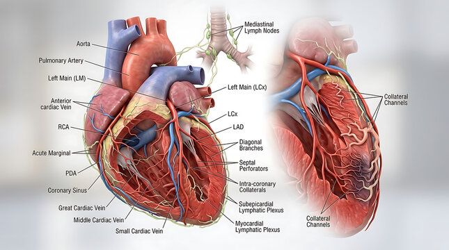 3D Photorealistic Complete Human Coronary Circulation with Arteries Veins Lymphatics and Collaterals