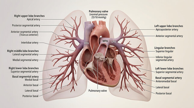 3D Photorealistic Complete Human Pulmonary Arterial Anatomy with Main Right Left Arteries and Lobar Branches