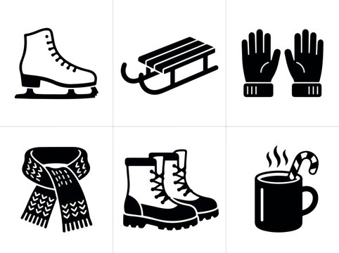 Set of Winter Boots and Sports Footwear Vector Collection, Stylish Snow Boots, Skates, Sneakers and Ice Skating Shoes for Winter Fashion and Outdoor Activities