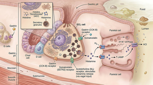 3D Photorealistic Complete Human Gastric ECL Cell Anatomy with Histamine Biosynthesis Secretion and H2 Receptor Stimulation