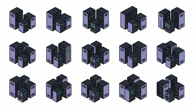 Elegant Collection of Modern Server Racks Displaying Various Configurations with Dark and Light Gray Tones