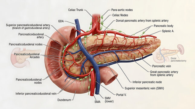 3D Photorealistic Complete Human Pancreatic Vascular Anatomy with Arteries Veins Lymphatics and Anastomoses