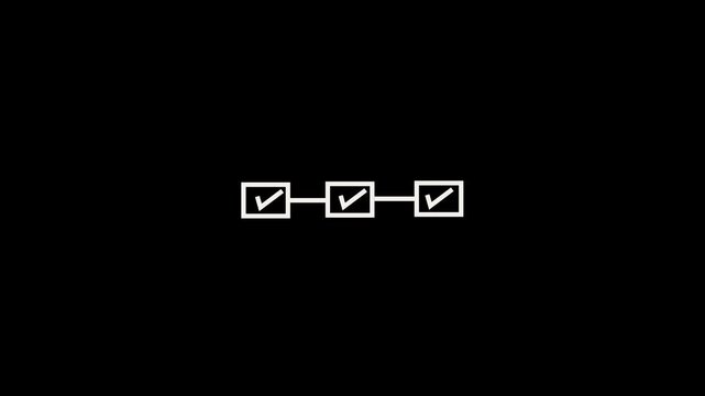 Minimalist checklist animation with checkmarks appearing in boxes on black background, task completion