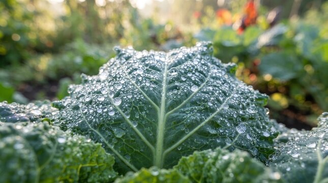 Dewy cabbage leaf