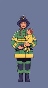 Firefighter in uniform holding a baby
