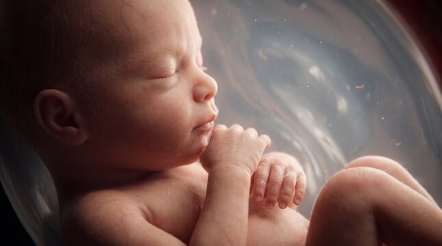 Human Fetus Developing Inside Amniotic Sac in Womb