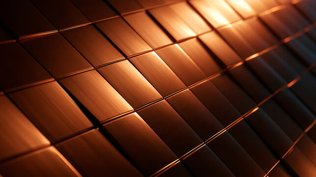 Abstract Metallic Copper Tiles Background with Warm Glow