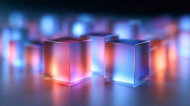 Glowing Glass Cubes with Neon Abstract Technology Background