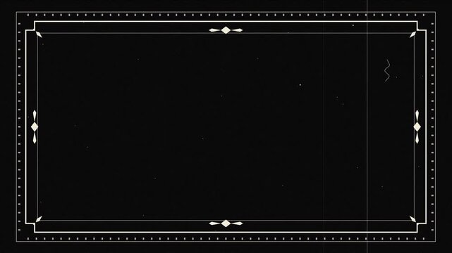 Vintage silent film frame overlay with classic decorative border and subtle film grain effect in horizontal 4K animation