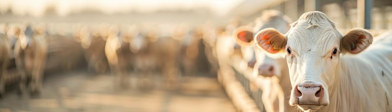 A large livestock farm featuring hundreds of cattle Highlight the methane emissions from the animals and the environmental impact of large-scale agriculture