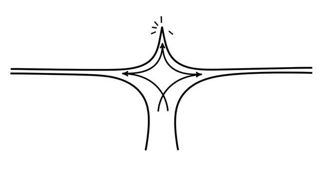 Abstract Crossroads Intersection Concept with Arrows, Convergence, and Divergence