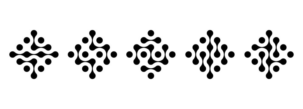 Metaball shapes dot set with connect logo pattern. Abstract circle liquid fluid blobs icon with organic concept form for network background. Design vector element of metaball 
