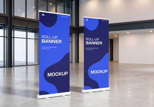 Standing Roll Up Banner Mockup Set