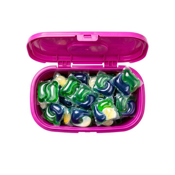 Laundry Detergent Pods in Pink Container, Isolated