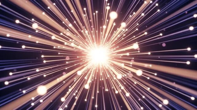 Radiant Golden Light Burst with Spreading Rays and Sparkling Particles, Abstract Energy and Speed Background
