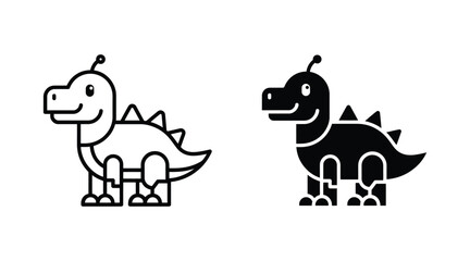 Cute dinosaur toy icon set, vector illustration of a friendly prehistoric creature with spikes, simple line art and solid silhouette style for kids design © Kamrul