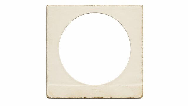 Square frame with a circular opening and a plain white background