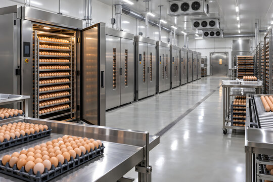 Ultra Realistic Modern Poultry Hatchery Interior with Egg Incubation Machines and Clean Organized Facility Adobe Stock