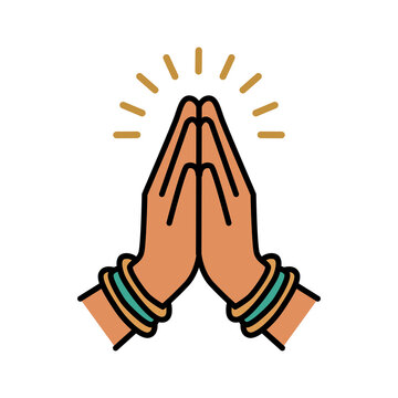 Namaste Folded Hands Greeting Vector Icon for Diwali and Indian Culture