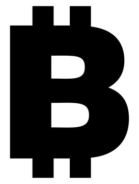Bitcoin symbol in black stands for cryptocurrency and digital finance on a plain white background.