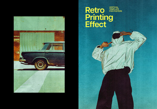 Teal Retro Print Photo Effect For Poster And Social Media Design