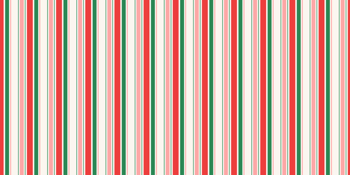 Stripe candy cane seamless pattern with red, green and white vertical stripes. Design winter stripe for Christmas background, wrapping paper, festive card