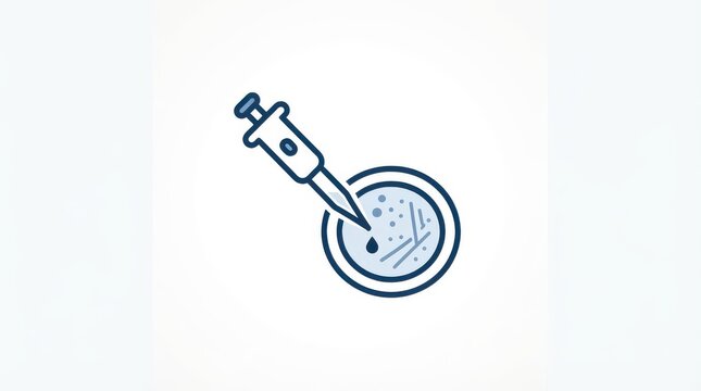 A simple icon showing a pipette and a petri dish representing medical laboratory research and testin