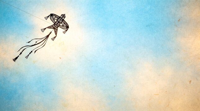 Decorative paper kite flying high in a colorful gradient sky