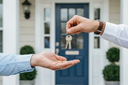 Real estate agent handing over house keys to a new homeowner