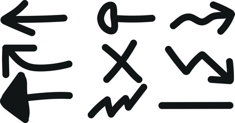 Fototapeta premium Set of hand drawn doodle arrows and abstract shapes on a white background
