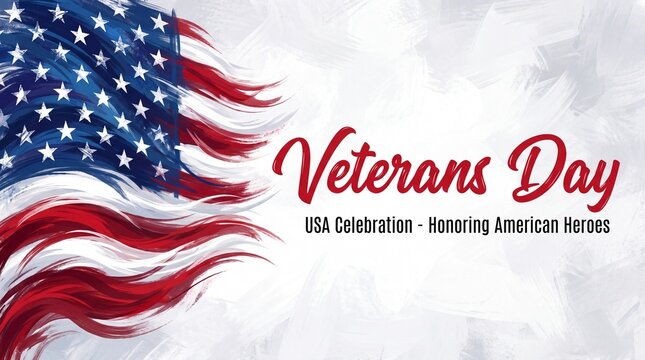 Patriotic veterans day watercolor background with american flag and calligraphy