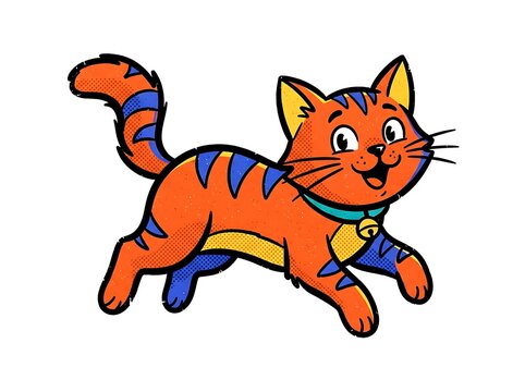 Cartoon orange cat running playful illustration