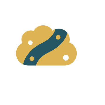Abstract cloud shape with blue stripe and dots