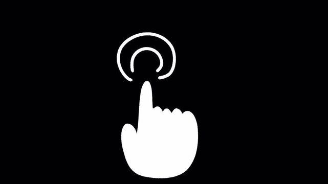 2D Hand Drawn White Hand Pointer Click Touch Arc Waves Animation Frame by Frame Overlay with Transparent Background Alpha Channel