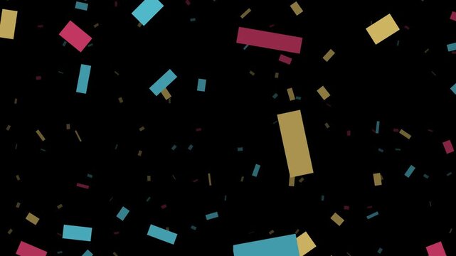 Vibrant&nbsp;colorful confetti paper rectangles falling on black background seamless loop animation