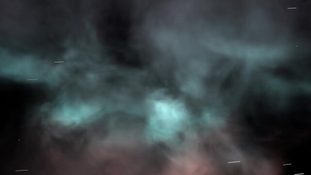 Swirling nebula cloud reacting to streaks from edges in dark void, forming bright central patches