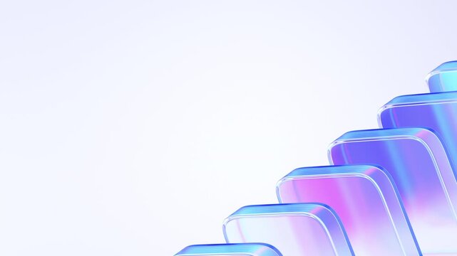 Abstract animation, rotating blue and purple glass blocks on a light background, 4k seamless loop 3d animation
