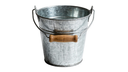 Galvanized metal bucket with wooden handle, isolated on transparent background © Nolan