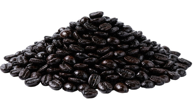 Pile of dark roasted coffee beans, isolated on transparent background