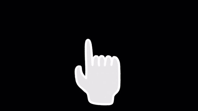 2D Hand Drawn White Finger Cursor Tap Target Touch Gesture Animation Frame by Frame Overlay with Transparent Background Alpha Channel