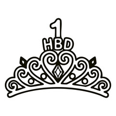 Birthday Tiara Icon - First Birthday Crown Line Art Vector Illustration for Halloween Costume Posters, Birthday Party Banners, Princess Cards, and App UI Design © LINER