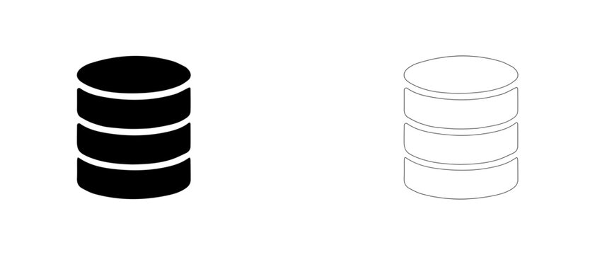 Database storage drives vector icon filled and outline, data center storage and SQL database symbol.