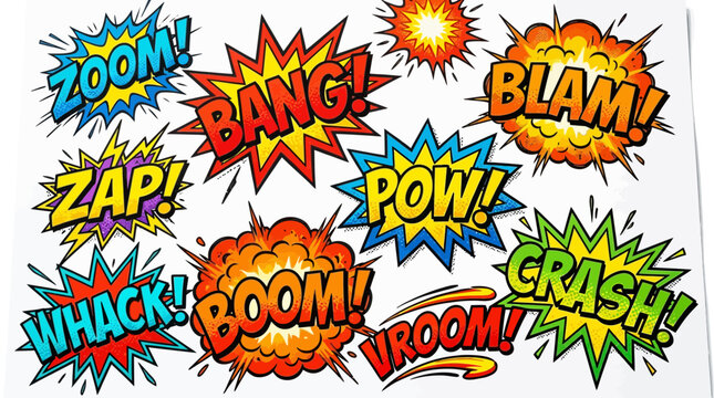 Dynamic Comic Explosion and Action Word Set