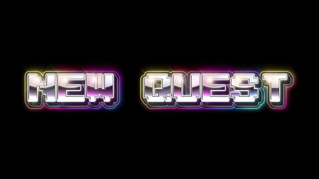 New Quest Title Card Graphic Design with a Retro, Futuristic, and Sci-Fi Aesthetic - 80s Inspired Digital Art