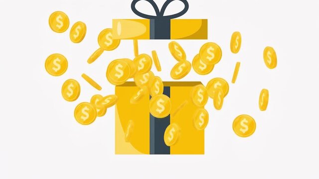Gift Box Opening with Exploding Gold Coins Motion Graphic Animation