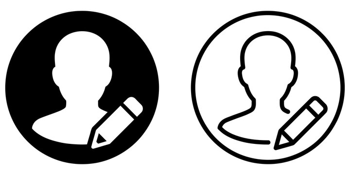 User edit profile icon set black lines on clear pixel grid backdrop.